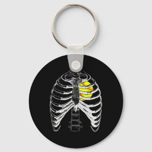 Softball Heart In Ribcage Shirt - Halloween Softba Key Ring