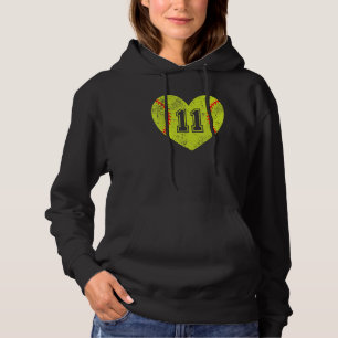 Softball Heart Player 11 Softball Mum Dad Varsity Hoodie