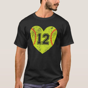 Softball Heart Player 12 Softball Mum Dad Varsity T-Shirt