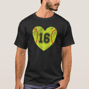 Softball Heart Player 16 Softball Mum Dad Varsity T-Shirt
