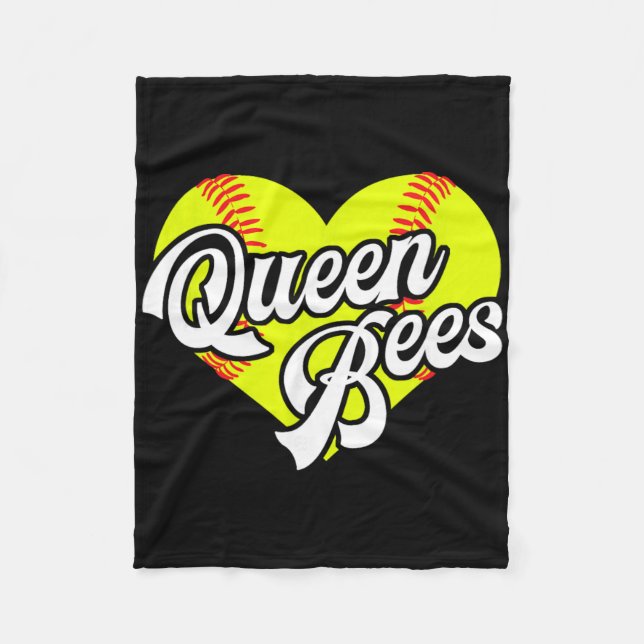 Softball Heart Queen Bees Team T-ball League Girls Fleece Blanket (Front)