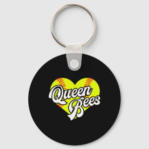 Softball Heart Queen Bees Team T-ball League Girls Key Ring