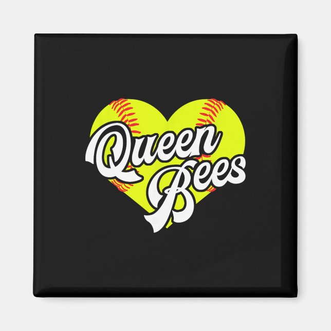 Softball Heart Queen Bees Team T-ball League Girls Magnet (Front)