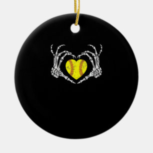 Softball Heart Skeleton Hand Halloween Costume Fun Ceramic Tree Decoration