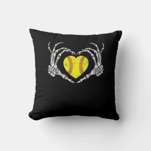 Softball Heart Skeleton Hand Halloween Costume Fun Cushion