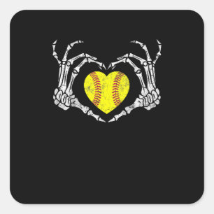 Softball Heart Skeleton Hand Halloween Costume Fun Square Sticker