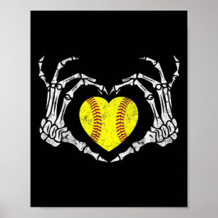 Softball Heart Skeleton Hand Halloween Costume Men Poster