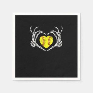 Softball Heart Skeleton Hand Halloween Funny Napkin