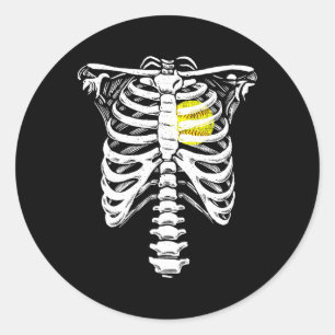 Softball Heart Skeleton Rib Cage Halloween Love So Classic Round Sticker