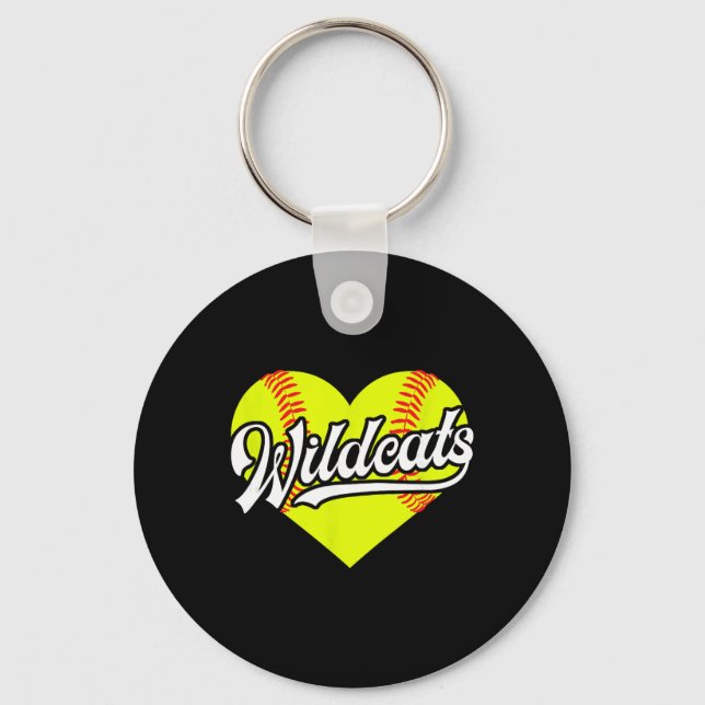 Softball Heart Wildcats Team T-ball Key Ring (Front)