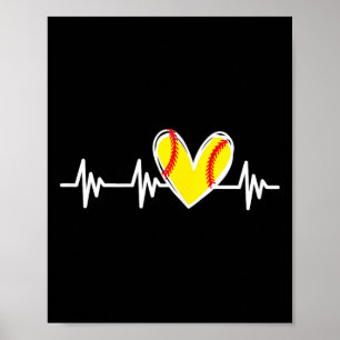 Softball Heartbeat Love Heart For Women Teen Girls Poster