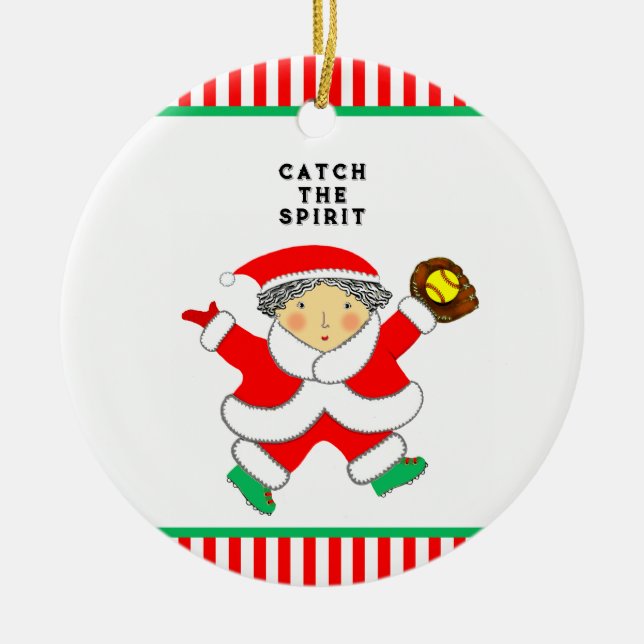 Softball Holiday Gift Ceramic Tree Decoration (Front)