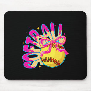 Softball Ice Cream Drip Coquette Bow Girl Softball Mouse Pad