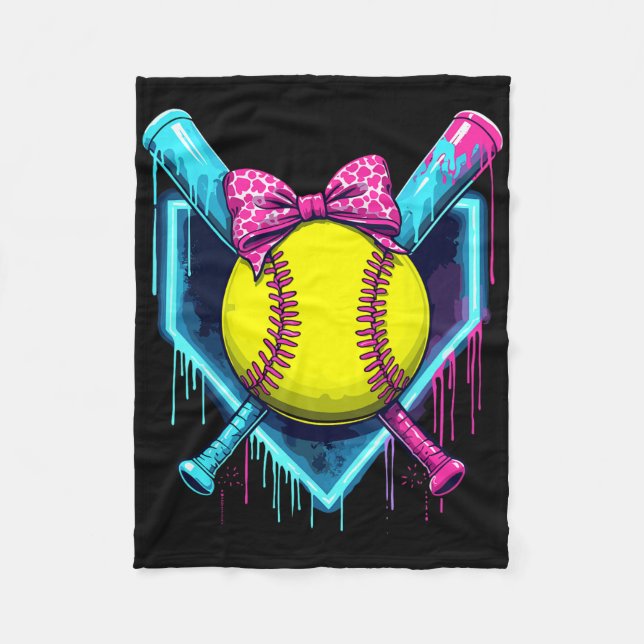 Softball Ice Cream Dripping Softball  Fleece Blanket (Front)