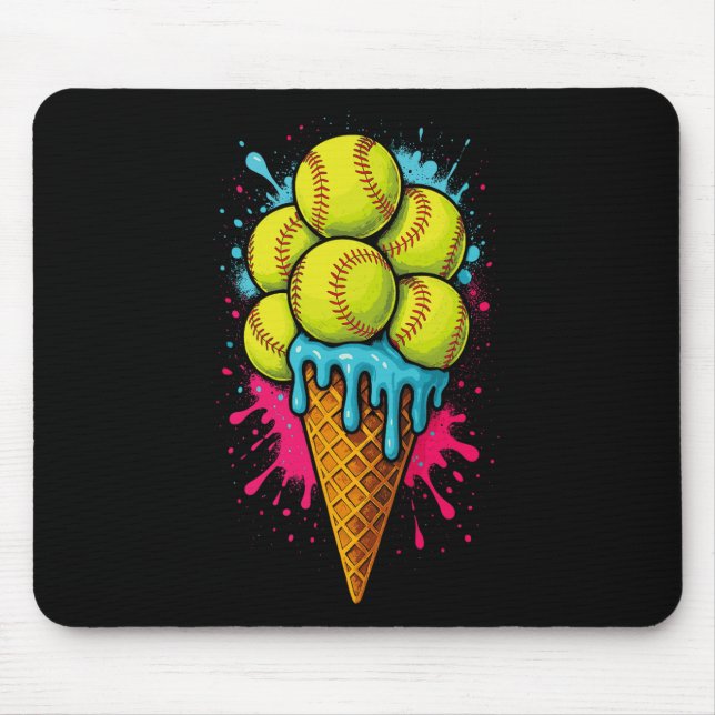 Softball Ice Cream Funny Ice Cream Softball Drip W Mouse Pad (Front)