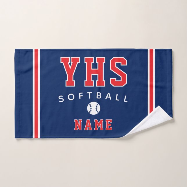 Softball Icon, Custom Name & School, Team Gift Hand Towel (Hand Towel)
