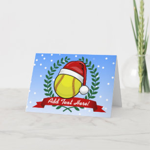 Softball In A Santa Hat Christmas Style Holiday Card