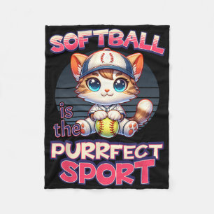 Softball Is The Purrfect Sport Cute Kitty Cat Kitt Fleece Blanket