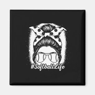 Softball Life Messy Bun Bat Glove Pitch Girl Women Magnet