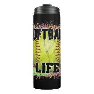 Softball Life Tie Dye Leopard Print Yellow Ball  Thermal Tumbler