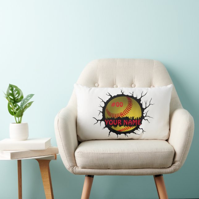 Softball Logo, Softball Custom Name, Softball Gift Lumbar Cushion (Chair)