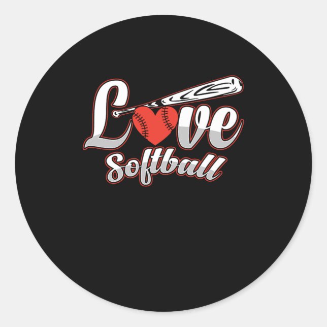Softball Love Bat Ball Helmet Player Pitcher Gift Classic Round Sticker (Front)