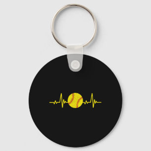 Softball Lover Heartbeat Vintage Retro Softball Pl Key Ring