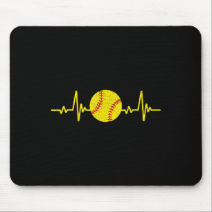 Softball Lover Heartbeat Vintage Retro Softball Pl Mouse Pad