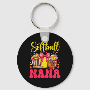 Softball Lover Nana Mother's Day Bow Tie Cute Fan Key Ring