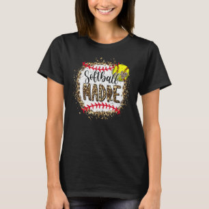 Softball Madre Leopard Bleached Mother's Day Game T-Shirt