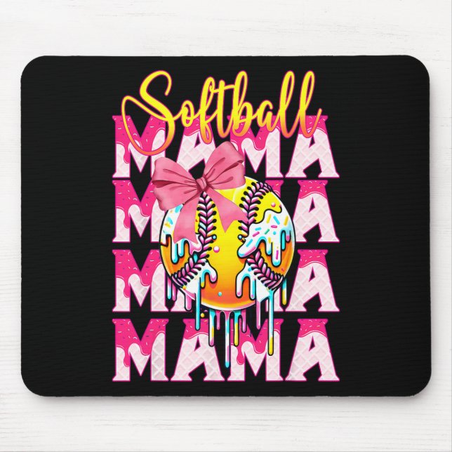 Softball Mama Coquette Bow Ice Cream Drip With Spr Mouse Pad (Front)