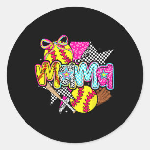 Softball Mama Mum Softball Game Day Vibes Mother's Classic Round Sticker
