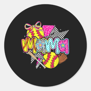 Softball Mama Mum Softball Game Day Vibes Mothers Classic Round Sticker