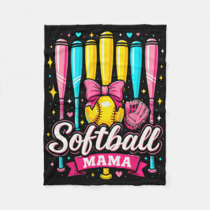 Softball Mama Softball Coquette Bow Softball  Fleece Blanket