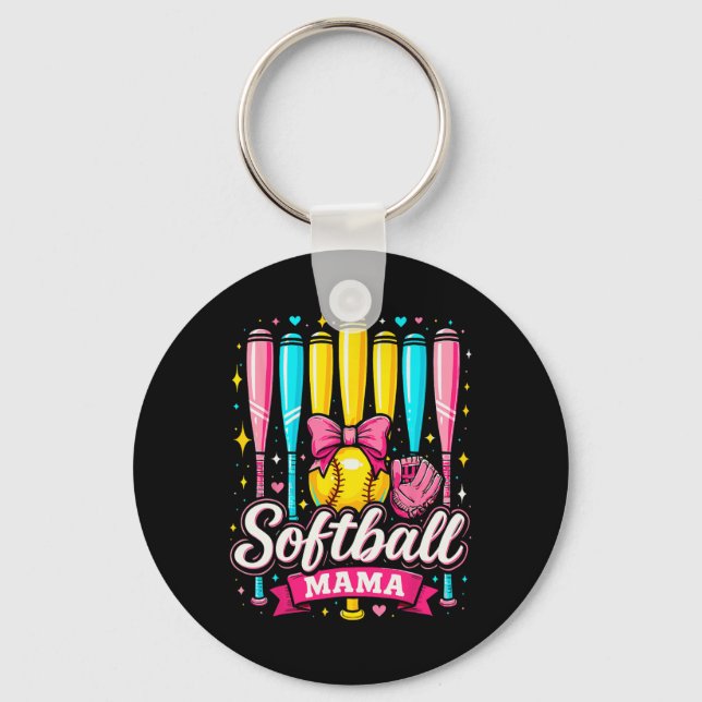 Softball Mama Softball Coquette Bow Softball  Key Ring (Front)