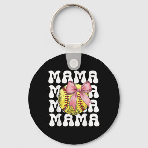 Softball Mama Softball Coquette Bow Softball Mom M Key Ring