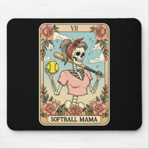 Softball Mama Tarot Card Skeleton Halloween Retro Mouse Pad