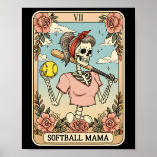 Softball Mama Tarot Card Skeleton Halloween Retro Poster
