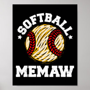 Softball Memaw Distressed Vintage Funny Grandma Ga Poster