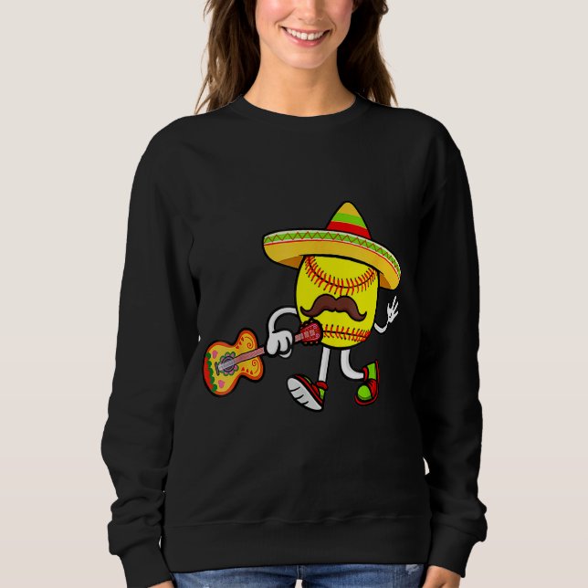 Softball Mexican Guitar Hat Cinco De Mayo Sweatshirt (Front)