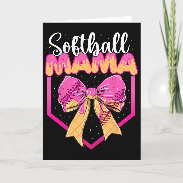 Softball Mom Drip Ice Cream Drip Sprinkle Mama Bow Card (Front)
