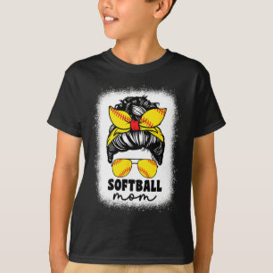 Softball Mom For Women Messy Bun Catcher Pitcher P T-Shirt