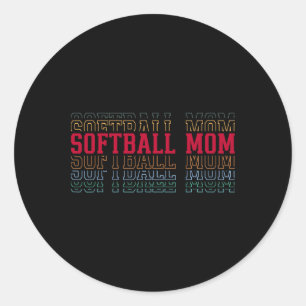 Softball Mom Funny Layered Text Mother Mama Coach Classic Round Sticker