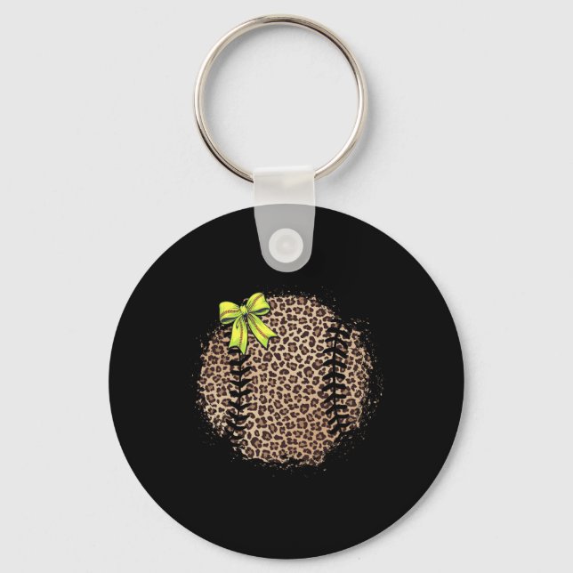 Softball Mom Leopard Coquette Bow Softball Mama Ga Key Ring (Front)