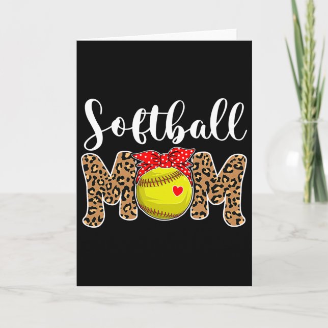 Softball Mom Leopard Messy Bun Game Day Funny Moth Card (Front)