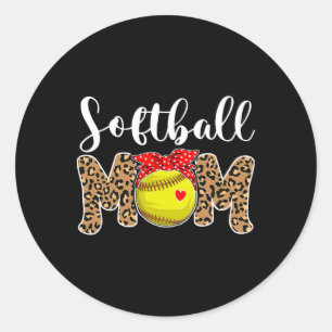 Softball Mom Leopard Messy Bun Game Day Funny Moth Classic Round Sticker