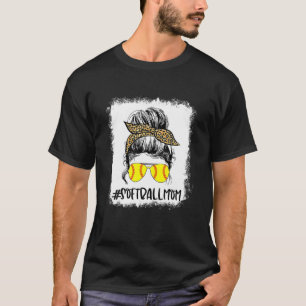 Softball Mom Life Leopard Messy Bun Game Day Gifts T-Shirt