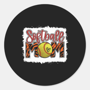 Softball Mom Tiger Print Funny Mother's Day Lovers Classic Round Sticker