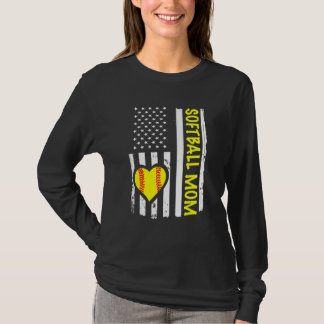 Softball Mom USA Flag Heart T-Shirt