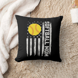 Softball Mum American Us Flag Vintage Mother's Day Cushion